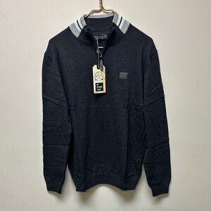 Raymond Black Zip-Up Sweater with Gray Striped Collar